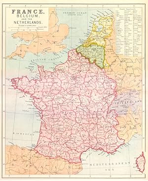 1881 Antique Political Map of France