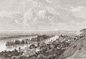 Rouen as seen from Bon Secours,1881 Antique Print