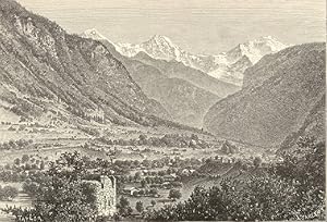 The Jungfrau seen from Unspunnen Castle,1881 Antique Print