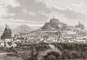 Le Puy-en-Velay in the Auvergne-Rhone-Alpes region of central France,1881 Antique Print