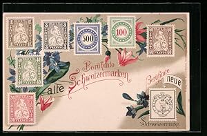 Lithographie Berühmte alte Schweizer Briefmarken