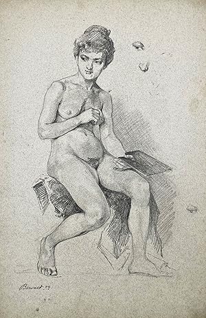 Bild des Verkufers fr (Sitzender weiblicher Akt mit Malpalette / Seated female nude with painting palette) zum Verkauf von Antiquariat Steffen Vlkel GmbH