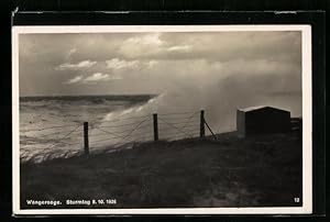 Bild des Verkufers fr Ansichtskarte Wangerooge, Sturmtag 1926, Peitschende Gischt am Ufer zum Verkauf von Bartko-Reher