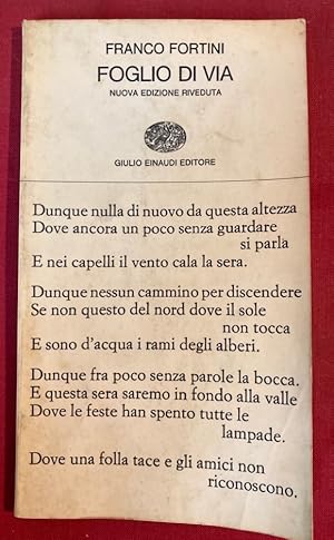 Imagen del vendedor de Foglio di Via e altri Versi. Nuova Edizione Riveduta con una Nota dell'Autore. a la venta por Plurabelle Books Ltd