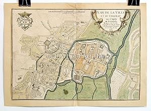 PLAN DE LA VILLE ET DU CHATEAU DE CAEN en Normandie, N. de Fer 1718