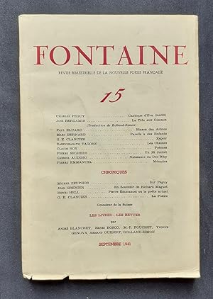 Immagine del venditore per Fontaine, revue bimestrielle de la nouvelle posie franaise : n15, septembre 1941. venduto da Le Livre  Venir