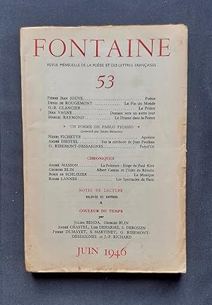 Bild des Verkufers fr Fontaine, revue mensuelle de la posie et des lettres franaises : n53, juin 1946. zum Verkauf von Le Livre  Venir