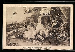 Künstler-Ansichtskarte Birresborn-Mineral-Quellen, Reklame, Greifvogel greift sich ein Küken