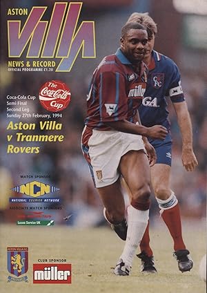 Image du vendeur pour ASTON VILLA V TRANMERE ROVERS 1994 (LEAGUE CUP SEMI-FINAL) FOOTBALL PROGRAMME mis en vente par Sportspages