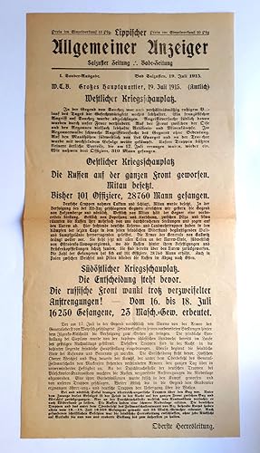 1. Weltkrieg - 18 Extrablätter, Sonderblätter (Sonderausgaben) - Braunschweigische Landeszeitung,...