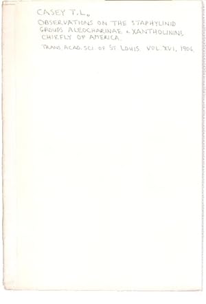 Bild des Verkufers fr Observations on the Staphylinid Groups Aleocharinae and Xantholinini chiefly of America zum Verkauf von PEMBERLEY NATURAL HISTORY BOOKS BA, ABA