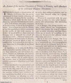 Imagen del vendedor de An Account of the various Orders of Nuns in France, with Anecdotes of the celebrated Madame Miramion. An original article from The Universal Magazine for 1784. a la venta por Cosmo Books