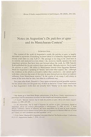 Seller image for Notes on Augustine's De pulchro et apto and its Manichaean Context (EXCERPT from Revue d'tudes augustiniennes et patristiques 66) for sale by Antiquariaat Schot