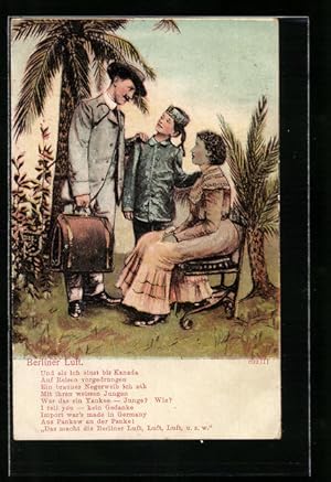 Bild des Verkufers fr Ansichtskarte Berlin, Berliner Luft, Reisender unterhlt einen Pagen und eine Dame zum Verkauf von Bartko-Reher