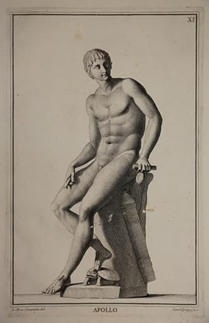Apollo. Kupferstich von Carlo Gregori nach Campiglia aus dem Tafelwerk "Museo Florentinum".