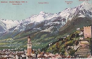 Südtirol. Kurort Meran 320m. Roteck 3331m. Tschigat 2999m. Rötelspitzen 2551m. Muttspitze 2295m.