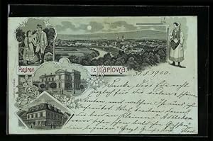 Mondschein-Lithographie Karlovac, Kuca J. Sagana, Zorin Dom, Grad Karlovac