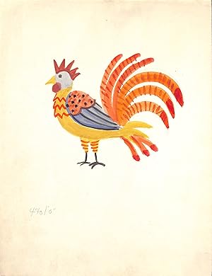 Festive Rooster Bird w/ Plumage Watercolor