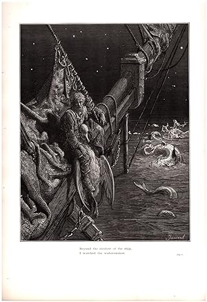 "Beyond the shadow of the ship, I watched the water-snakes." - Original Plate with Engraving from...