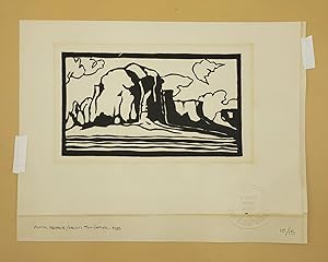 Monument Valley, Arizona. Linoleum Block Print with the Ruess Family Embossed Stamp