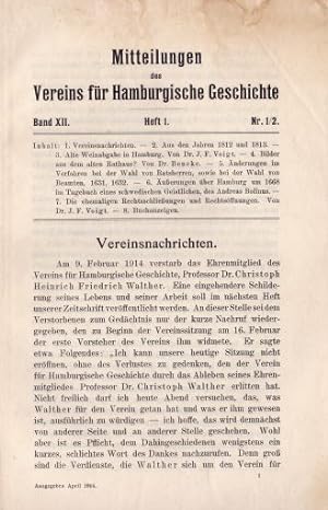 Bild des Verkufers fr des Vereins fr Hamburgische Geschichte. Band XII, Heft 1/2. zum Verkauf von Antiquariat Heinz Tessin