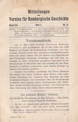 Bild des Verkufers fr des Vereins fr Hamburgische Geschichte. Band XII, Heft 2, Nr. 4. zum Verkauf von Antiquariat Heinz Tessin