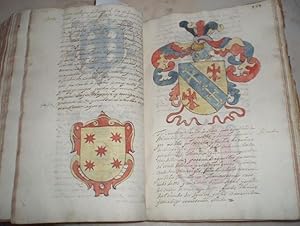 Imagen del vendedor de (Manuscrito) NOBILIARIOS-ARMORIALES DE GALICIA Y PORTUGAL, DESCONOCIDOS Y CON ESCUDOS DE ARMAS A COLOR, s. XVII a la venta por Libreria Anticuaria Camino de Santiago