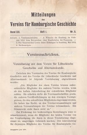 Bild des Verkufers fr des Vereins fr Hamburgische Geschichte. Band XII, Heft 5. zum Verkauf von Antiquariat Heinz Tessin