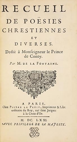 L’Élégie pour Monsieur Foucquet. Recueil de poësies Dédié à Monseigneur le Prince de Conty. Par M...