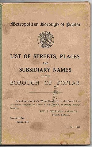 List of Streets, Places and Subsidary Names in the Borough of Poplar