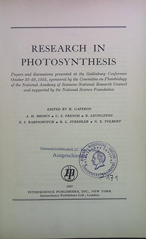 Image du vendeur pour Research in Photosynthesis. mis en vente par books4less (Versandantiquariat Petra Gros GmbH & Co. KG)