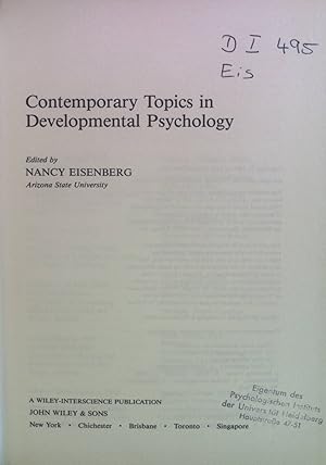 Bild des Verkufers fr Contemporary Topics in Developmental Psychology. Wiley Series on Personality Processes zum Verkauf von books4less (Versandantiquariat Petra Gros GmbH & Co. KG)