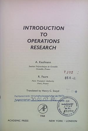 Image du vendeur pour Introduction to Operations Research. Mathematics in Science and Engineering, vol. 47 mis en vente par books4less (Versandantiquariat Petra Gros GmbH & Co. KG)