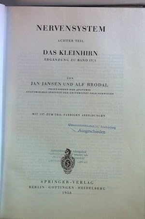 Imagen del vendedor de Handbuch der mikroskopischen Anatomie des Menschen: IV.BAND: Nervensystem, ACHTER TEIL: Das Kleinhirn (Ergnzung zu Band IV/1). a la venta por books4less (Versandantiquariat Petra Gros GmbH & Co. KG)