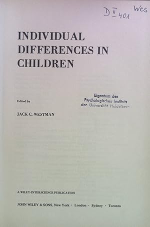 Bild des Verkufers fr Individual Differences in Children. Wiley Series on Peronality Processes zum Verkauf von books4less (Versandantiquariat Petra Gros GmbH & Co. KG)