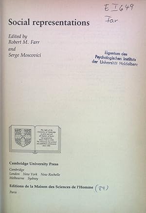 Bild des Verkufers fr Social Representations. European Studies in Social Psychology. zum Verkauf von books4less (Versandantiquariat Petra Gros GmbH & Co. KG)