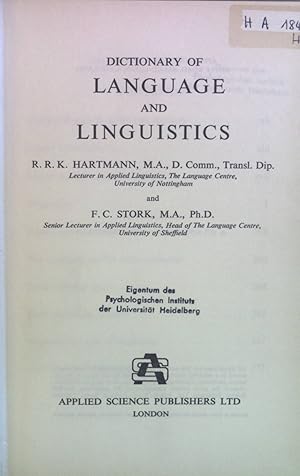 Seller image for Dictonary of Language and Linguistics. for sale by books4less (Versandantiquariat Petra Gros GmbH & Co. KG)