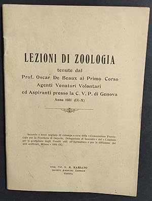 Lezioni di Zoologia - Prof. Oscar De Beaux Primo Corso Agenti Venatori Volontari - 1932