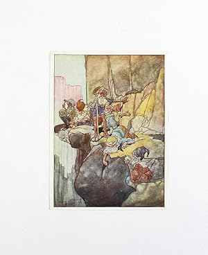 Imagen del vendedor de An Original Printed Book Advertisement Illustration Titled 'Seven Dwarfs Mining' from the Big Book of Fairy Tales and Hand Signed by the Artist W Heath Robinson in the name of his brother Charles Robinson. a la venta por Lasting Words Ltd