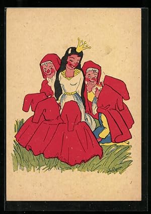 Bild des Verkufers fr Knstler-Ansichtskarte Schneewittchen und ihre sieben Zwerge zum Verkauf von Bartko-Reher