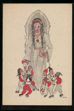 Bild des Verkufers fr Knstler-Ansichtskarte Schneewittchen u. die sieben Zwerge zum Verkauf von Bartko-Reher
