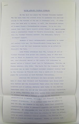 Seller image for Nixon Attacks Vietnam Veterans. Lawyers' Statement and Resolution for sale by Mare Booksellers ABAA, IOBA