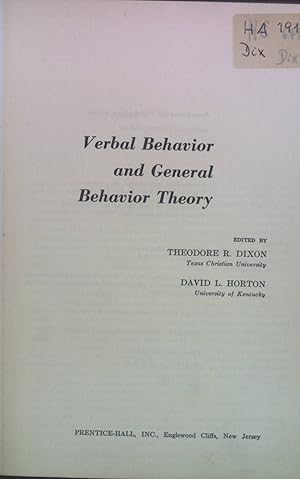 Image du vendeur pour Verbal Behavior and General Behavior Theory. mis en vente par books4less (Versandantiquariat Petra Gros GmbH & Co. KG)