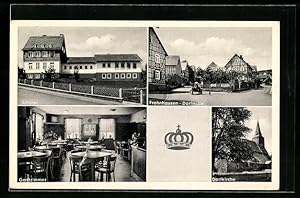 Ansichtskarte Frohnhausen /Eder, Gasthaus-Pension zur Krone Inneres Gastzimmer, Dorfkirche, Schule