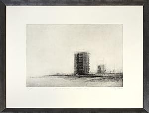 Hochhäuser /Oostende. 2016/17. [Signierte Original-Radierung, gerahmt / signed original etching, ...