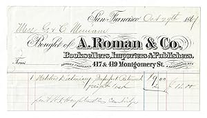 Early Billhead of California Pioneer Bookseller, A. Roman &amp; Co, Returning an "Imperfect" Copy...