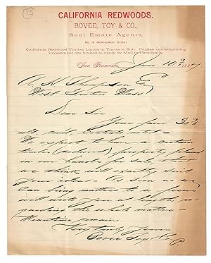 A Historically Interesting Original Autograph Letter by California's Pioneer Real Estate Firm Bov...