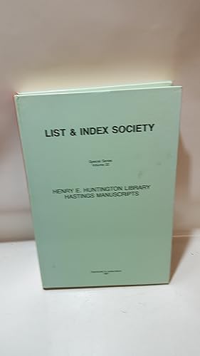 Bild des Verkufers fr List and Index Society Special Series Volume 22 Henry E. Huntington Library Hastings Manuscripts zum Verkauf von Cambridge Rare Books