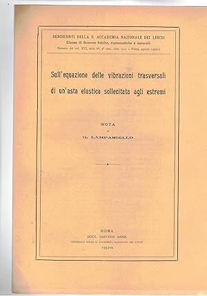 Imagen del vendedor de Sull'equazione delle vibrazioni trasversali di un'asta elastica sullecitata agli estremi. Estratto. a la venta por Libreria Gull