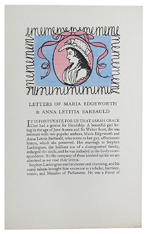 Imagen del vendedor de LETTERS OF MARIA EDGEWORTH AND ANNA LETITIA BARBAULD a la venta por Kay Craddock - Antiquarian Bookseller